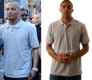 T.I., in a Crown Polo Shirt, while roaming the streets of Hollywood.
